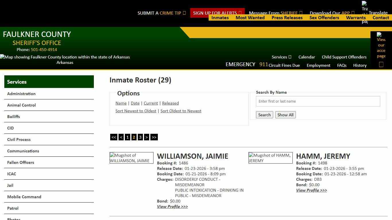 Inmate Roster - Page 2 Released Inmates Booking Date Descending - Faulkner County Sheriff's Office